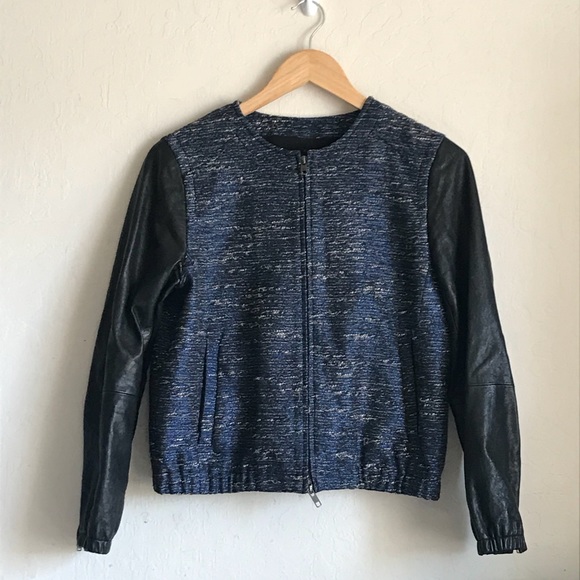 Madewell Metallic Blue Tweed Leather Sleeve Jacket - Picture 3 of 7